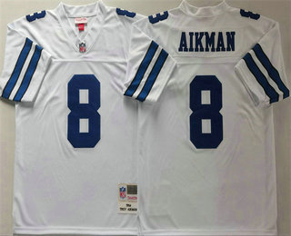 Men's Dallas Cowboys #8 Troy Aikman White 1994 Throwback Jersey