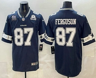 Men's Dallas Cowboys #87 Jake Ferguson Navy Blue FUSE 5x Super Bowl Champions Patch Vapor Limited Stitched Jersey