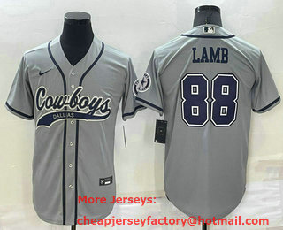Men's Dallas Cowboys #88 CeeDee Lamb Grey Stitched Cool Base Nike Baseball Jersey