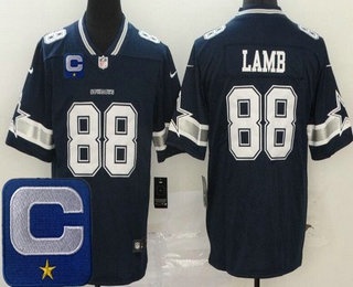 Men's Dallas Cowboys #88 CeeDee Lamb Limited Navy Captain Patch Vapor Jersey