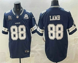 Men's Dallas Cowboys #88 CeeDee Lamb Navy FUSE 5x Super Bowl Champions Vapor Limited Stitched Jersey