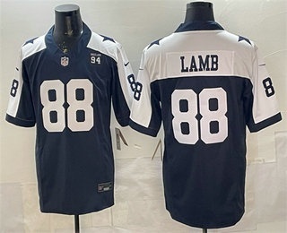 Men's Dallas Cowboys #88 CeeDee Lamb Navy FUSE 94 Marshawn Kneeland Memorial Patch Vapor Limited Stitched Jersey