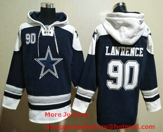 Men's Dallas Cowboys #90 Demarcus Lawrence Navy Blue Ageless Must Have Lace Up Pullover Hoodie