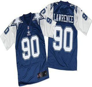 Men's Dallas Cowboys #90 Demarcus Lawrence Navy Blue White Throwback Nike Elite Jersey
