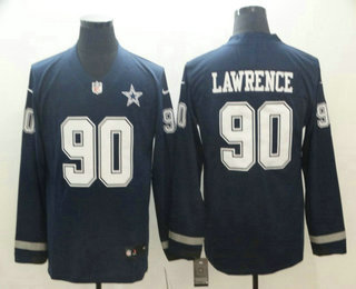 Men's Dallas Cowboys #90 Demarcus Lawrence Navy Therma Long Sleeve Limited Jersey