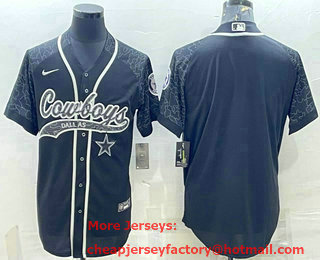 Men's Dallas Cowboys Blank Black Reflective With Patch Cool Base Stitched Baseball Jersey