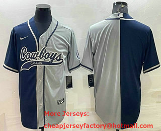 Men's Dallas Cowboys Blank Navy Blue Grey Two Tone With Patch Cool Base Stitched Baseball Jersey