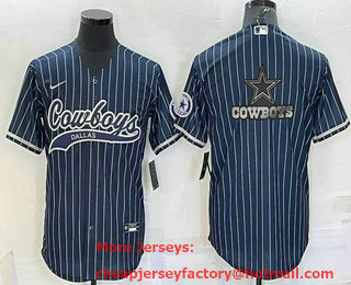 Men's Dallas Cowboys Navy Team Big Logo With Patch Cool Base Stitched Baseball Jersey