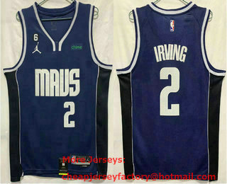 Men's Dallas Mavericks #2 Kyrie Irving Navy 6 Patch 2022 Statement Icon Sponsor Swingman Jersey