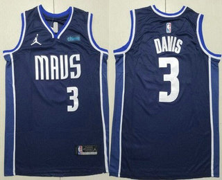 Men's Dallas Mavericks #3 Anthony Davis Navy Statement Sponsor Swingman Jersey