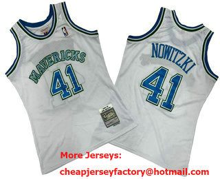 Men's Dallas Mavericks #41 Dirk Nowitzki 1998-99 White Hardwood Classics Soul Swingman Throwback Jersey