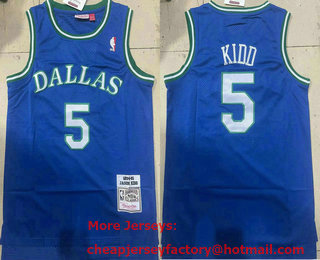 Men's Dallas Mavericks #5 Jason Kidd 1994-95 Light Blue Hardwood Classics Soul Swingman Throwback Jersey