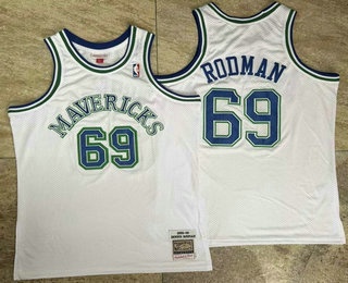 Men's Dallas Mavericks #69 Dennis Rodman White AU Throwback Jersey