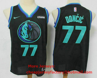Men's Dallas Mavericks #77 Luka Doncic Black 2019 City Edition NBA Swingman Stitched NBA Jersey With NEW Sponsor Logo