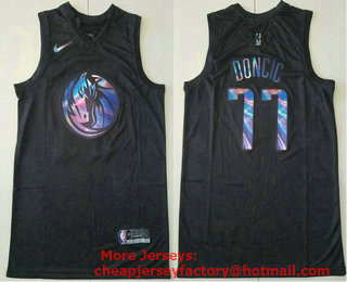 Men's Dallas Mavericks #77 Luka Doncic Black Iridescent 2021 Nike Swingman Stitched Jersey