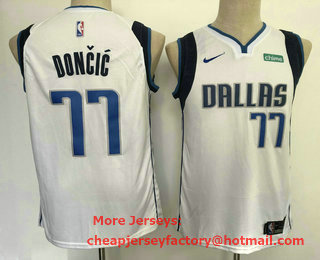 Men's Dallas Mavericks #77 Luka Doncic White 2020 Swingman Stitched Nike NBA Jersey With NEW Sponsor Logo
