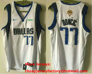 Men's Dallas Mavericks #77 Luka Doncic White 2024 Finals Patch Icon Sponsor Swingman Jersey
