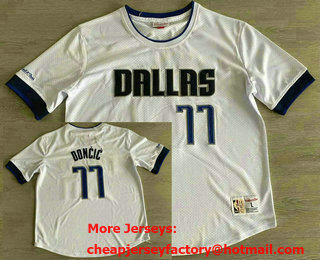 Men's Dallas Mavericks #77 Luka Doncic White Short Sleeved Swingman Throwback Jersey