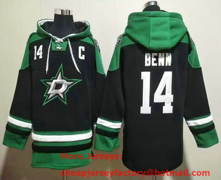 Men's Dallas Stars #14 Jamie Benn Black Green Lace Up Pullover Hoodie