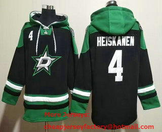 Men's Dallas Stars #4 Miro Heiskanen Black Green Lace Up Pullover Hoodie