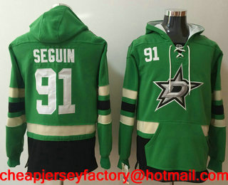Men's Dallas Stars #91 Tyler Seguin NEW Green Pocket Stitched NHL Old Time Hockey Hoodie