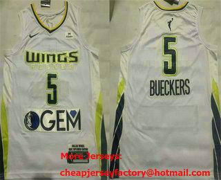 Men's Dallas Wings #5 Paige Bueckers White Swingman Stitched Jersey