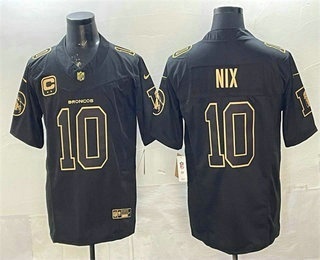 Men's Denver Broncos #10 Bo Nix Black Gold FUSE With C Patch Vapor Limited Stitched Jersey