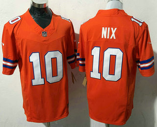 Men's Denver Broncos #10 Bo Nix Limited Orange Throwback FUSE Vapor Jersey