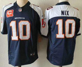 Men's Denver Broncos #10 Bo Nix Navy Blue C Patch Thanksgiving FUSE Vapor Jersey