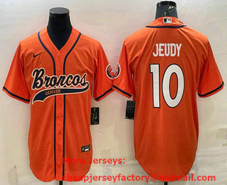 Men's Denver Broncos #10 Jerry Jeudy Orange Stitched Cool Base Nike Baseball Jersey