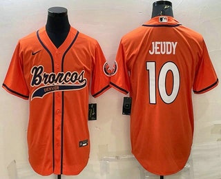 Men's Denver Broncos #10 Jerry Jeudy Orange With Patch Cool Base Stitched Baseball Jersey
