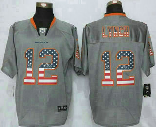 Men's Denver Broncos #12 Paxton Lynch Gray Flag Fashion NFL Nike Elite Jersey