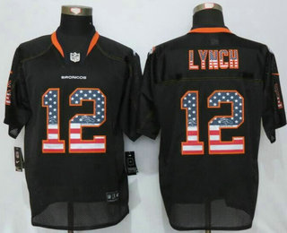 Men's Denver Broncos #12 Paxton Lynch Black USA Flag Fashion NFL Nike Elite Jersey