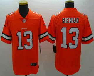 Men's Denver Broncos #13 Trevor Siemian Orange 2016 Color Rush Stitched NFL Nike Limited Jersey