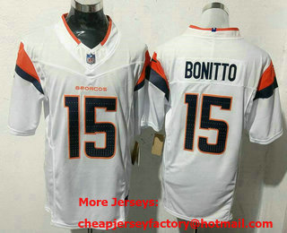 Men's Denver Broncos #15 Nik Bonitto Limited White FUSE Vapor Jersey