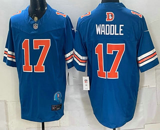 Men's Denver Broncos #17 Jaylen Waddle Limited Blue Throwback FUSE Vapor Jersey 01
