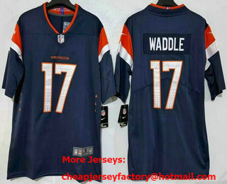 Men's Denver Broncos #17 Jaylen Waddle Limited Navy Vapor Jersey