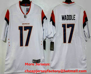 Men's Denver Broncos #17 Jaylen Waddle Limited White Vapor Jersey