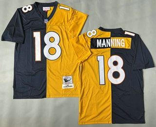 Men's Denver Broncos #18 Peyton Manning Blue Yellow 2015 Split Throwback Jersey