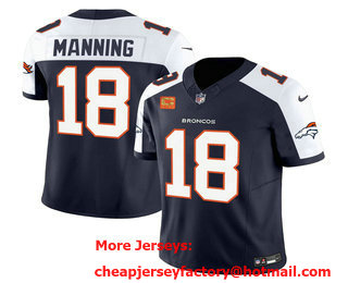 Men's Denver Broncos #18 Peyton Manning Navy 2024 FUSE C Patch Vapor Limited Stitched Jersey