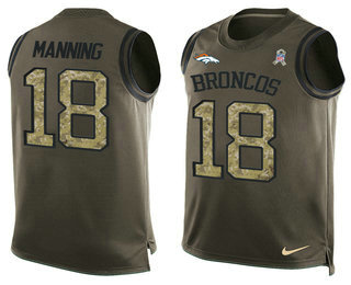 Men's Denver Broncos #18 Peyton Manning Olive Green Salute To Service Player Tank Top Stitched NFL Limited Jersey