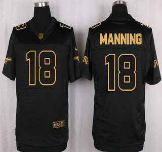 Men's Denver Broncos #18 Peyton Manning 2016 Pro Line Black Gold Collection Jersey