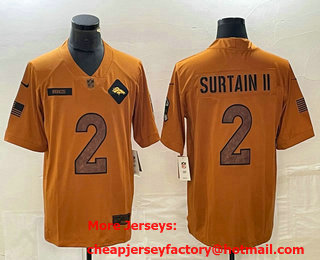 Men's Denver Broncos #2 Patrick Surtain II Brown 2023 Salute To Service Limited Stitched Jersey