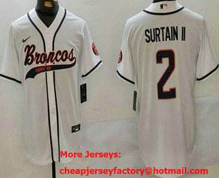 Men's Denver Broncos #2 Patrick Surtain II Limited White Fashion Baseball Jersey