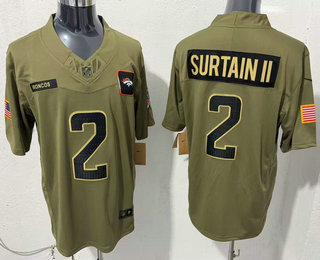 Men's Denver Broncos #2 Patrick Surtain II Olive 2025 FUSE Salute to Service Limited Jersey