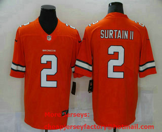 Men's Denver Broncos #2 Patrick Surtain II Orange 2020 Color Rush Stitched NFL Nike Limited Jersey