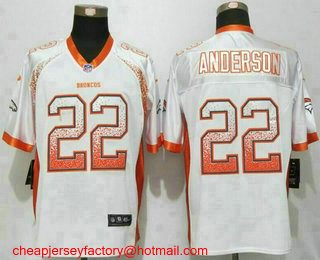 Men's Denver Broncos #22 C.J. Anderson White Drift Stitched NFL Nike Elite Fashion Jersey