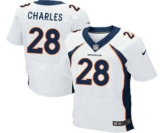 Men's Denver Broncos #28 Jamaal Charles White Road Stitched NFL Nike Elite Jersey