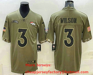Men's Denver Broncos #3 Russell Wilson 2022 Olive Salute To Service Limited Stitched Jersey