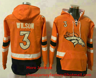 Men's Denver Broncos #3 Russell Wilson NEW Orange Pocket Stitched NFL Pullover Hoodie